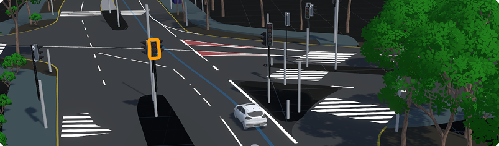 3D rendered junction in Genie with a single traffic light selected